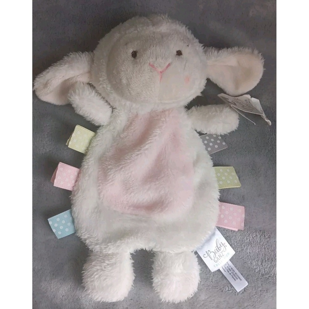 Baby Ganz Wuzzies Crinkle Lamb White‎ Sheep 11" Ribbon Tags Lovey Plush HTF READ